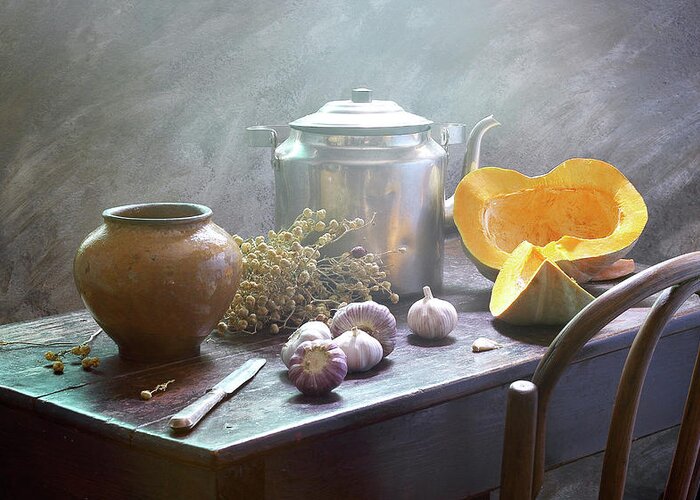 Vegetables Greeting Card featuring the photograph Still Life With Pumpkin by Ustinagreen