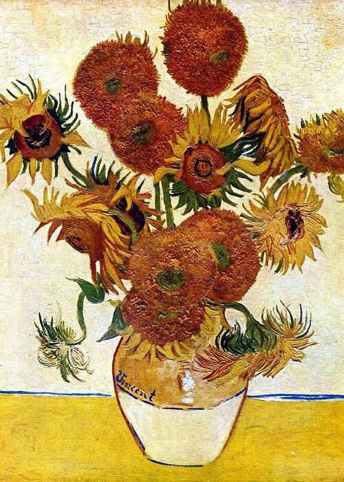 Vincent Van Gogh Greeting Card featuring the digital art Still Life With Sunflowers by Vincent Van Gogh