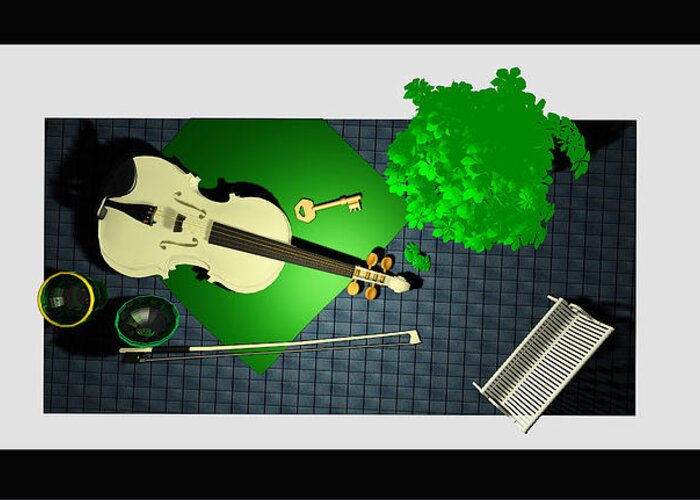 Andrei Greeting Card featuring the digital art Still life with violin and park bench by Andrei SKY