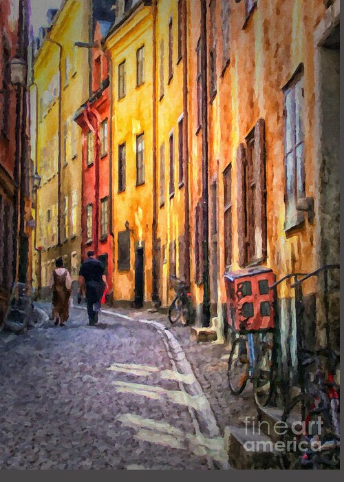 Digital Greeting Card featuring the painting Stockholm Gamla Stan Painting by Antony McAulay