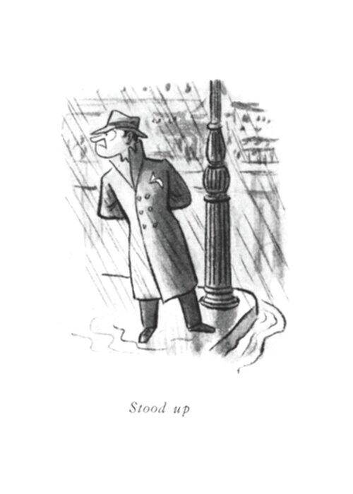 117406 Wst William Steig Stood Up
 Montage Of People In The Rain. Weather Precipitation Condition Conditions Rain Rainbow Rainbows Raining Umbrellas 150525 Greeting Card featuring the drawing Stood by William Steig