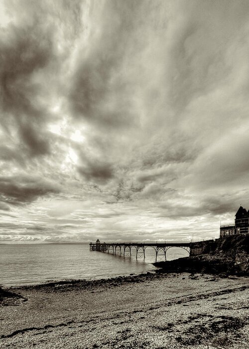 Uk Greeting Card featuring the photograph Storm clouds over Clevedon Pier by Rachel Down