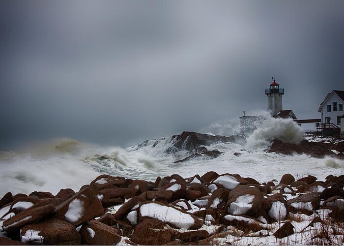 Cape Ann Greeting Card featuring the photograph Storm off Eastern Point Lighthouse by Jeff Folger