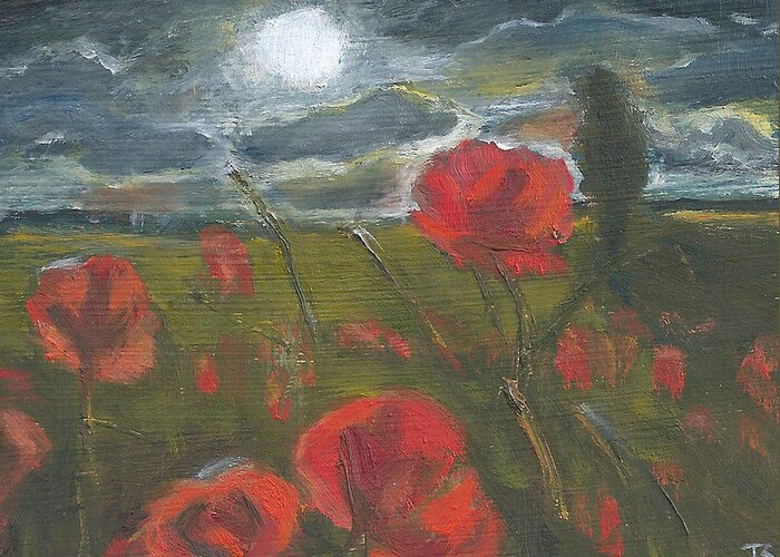 Poppies Greeting Card featuring the painting Storm Passing Night Poppies by Jessmyne Stephenson