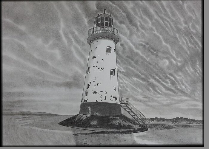Lighthouse Greeting Card featuring the drawing Storm Watch by Tony Clark