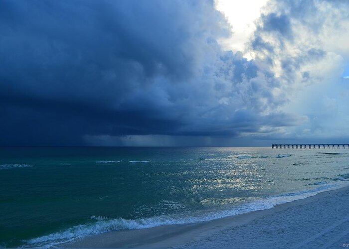 Storms Greeting Card featuring the photograph Storms Brewing off Navarre Beach at Dawn by Jeff at JSJ Photography