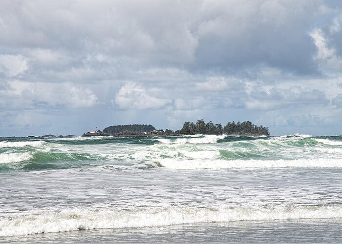 Tofino Greeting Card featuring the photograph Stormy Seas Surround Lennard Light by Allan Van Gasbeck