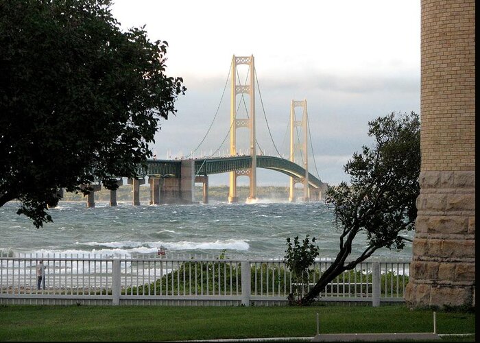 Mackinac Bridge Greeting Card featuring the photograph Stormy Straits of Mackinac 2 by Keith Stokes