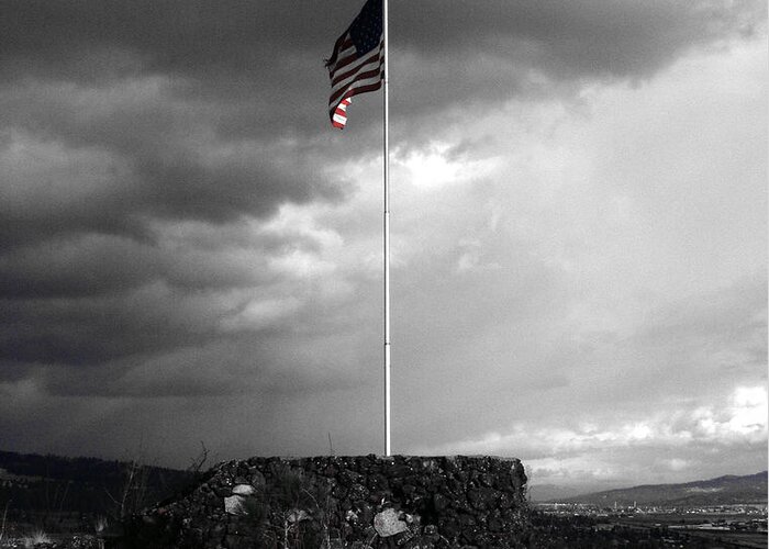 Flag Greeting Card featuring the photograph Stormy Times Ahead by Paul Griffin