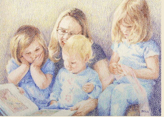 Children Greeting Card featuring the painting Story Time by Betsy W Gray 