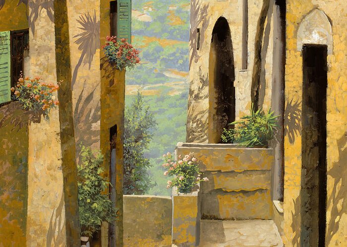 Landscape Greeting Card featuring the painting stradina a St Paul de Vence by Guido Borelli