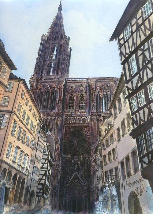Strasbourg Cathedral Greeting Card featuring the painting Strasbourg Cathedral by Henrieta Maneva