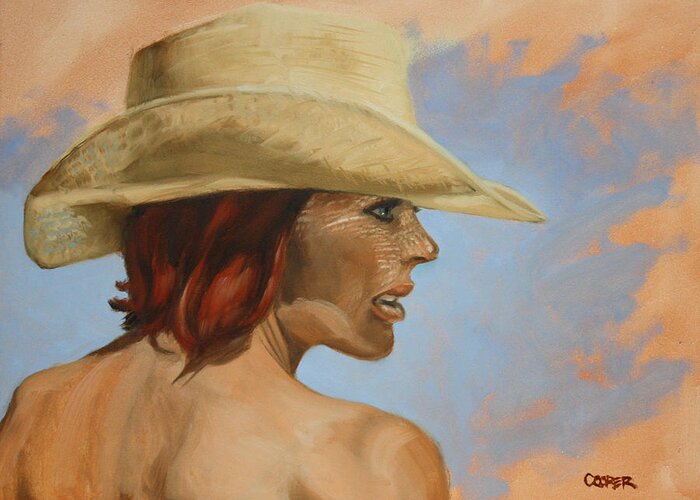 Oil Painting Portrait Western Straw Hat Pretty Girl Greeting Card featuring the painting Straw Hat by Todd Cooper