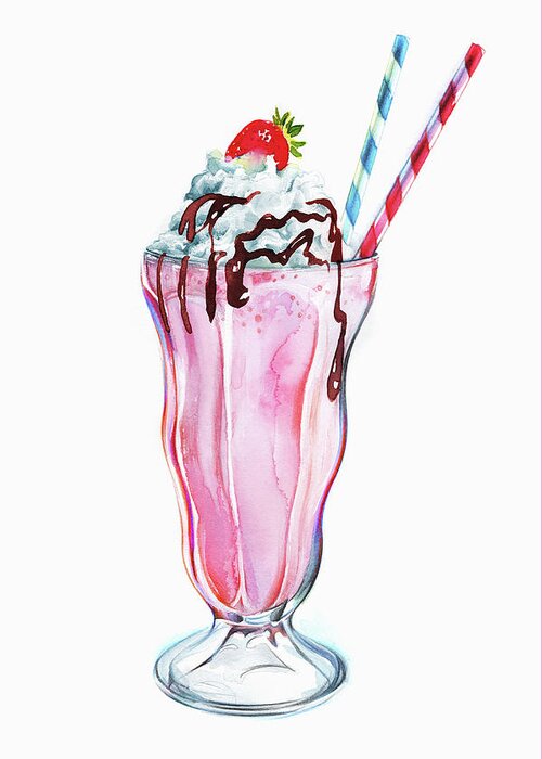 Chocolate Icing Greeting Card featuring the painting Strawberry Milkshake With Whipped Cream by Ikon Ikon Images