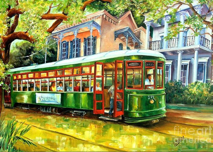 New Orleans Greeting Card featuring the painting Streetcar on St.Charles Avenue by Diane Millsap