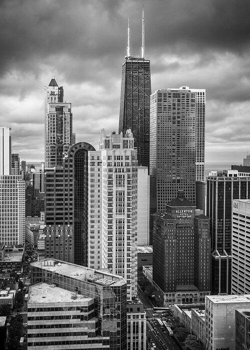 3scape Greeting Card featuring the photograph Streeterville From Above Black and White by Adam Romanowicz