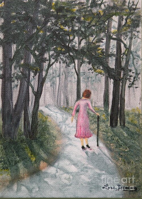 Woman Greeting Card featuring the painting Strolling Down Memory Lane by Lora Duguay