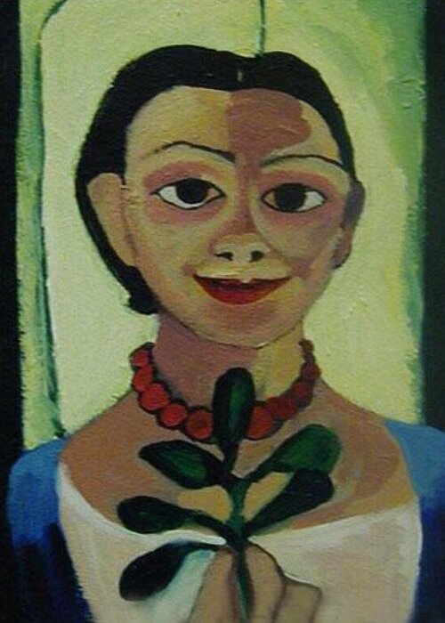 Portrait Greeting Card featuring the painting Study after Paula Modersohn-Becker by Kerrie B Wrye