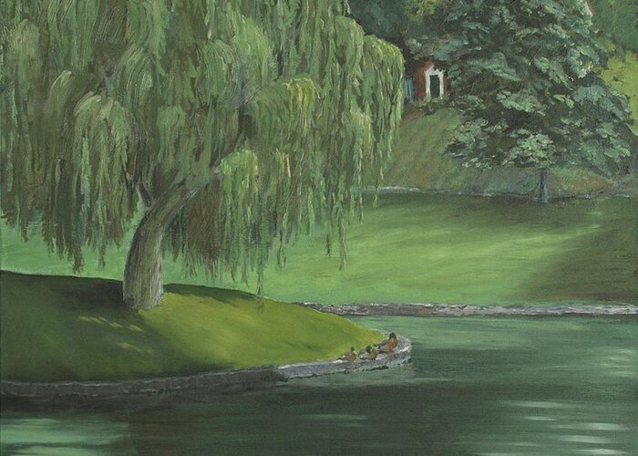 Pond Greeting Card featuring the painting Study in Green by Susan Richardson