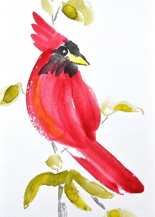 Cardinal Greeting Card featuring the painting Sumi-e Cardinal II by Beverley Harper Tinsley