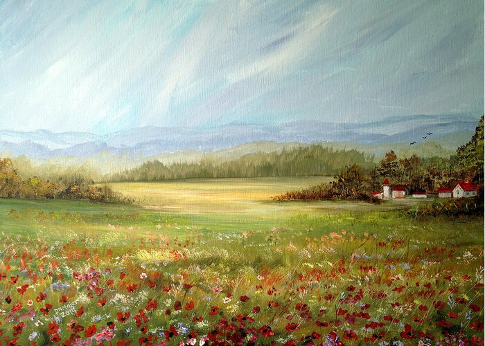 Summer Paint Greeting Card featuring the painting Summer Field at the Farm by Dorothy Maier