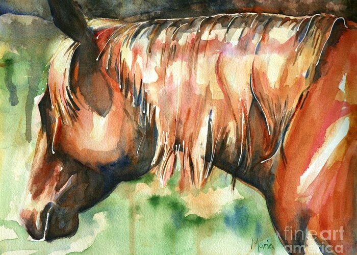 Horse Art Greeting Card featuring the painting Horse painting in watercolor Summer Horse by Maria Reichert
