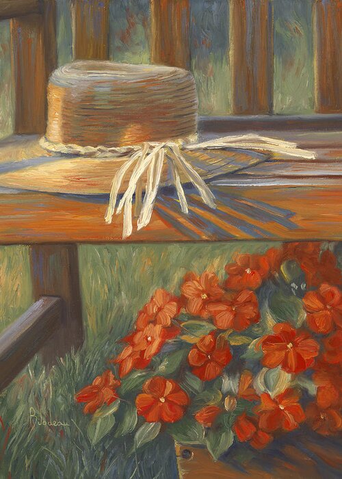Bench Greeting Card featuring the painting Summer Light by Lucie Bilodeau