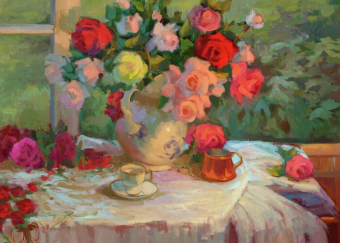Summer Roses Greeting Card featuring the painting Summer Roses by Diane McClary