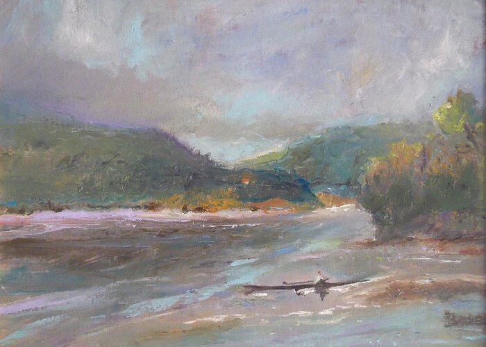 River Greeting Card featuring the painting Clearing Skies by Susan Esbensen