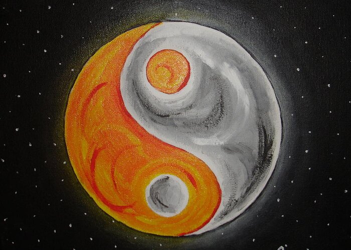 Ying Yang Greeting Card featuring the painting Sun and Moon Ying Yang by Angie Butler