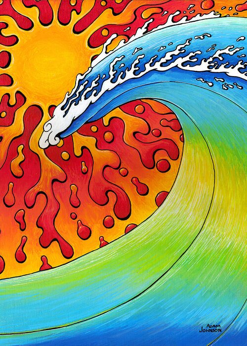Surf Greeting Card featuring the painting Sun and Surf by Adam Johnson