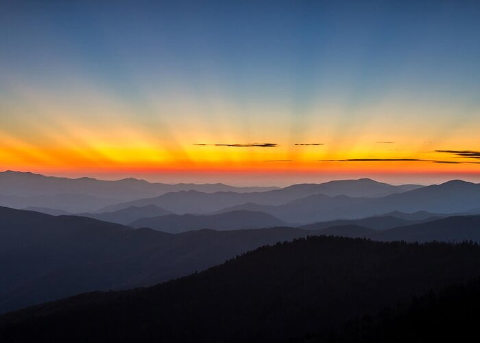 Clingmans Dome Greeting Card featuring the photograph Sun rays from Clingmans Dome in the Great Smoky Mountains National Park by Pierre Leclerc Photography