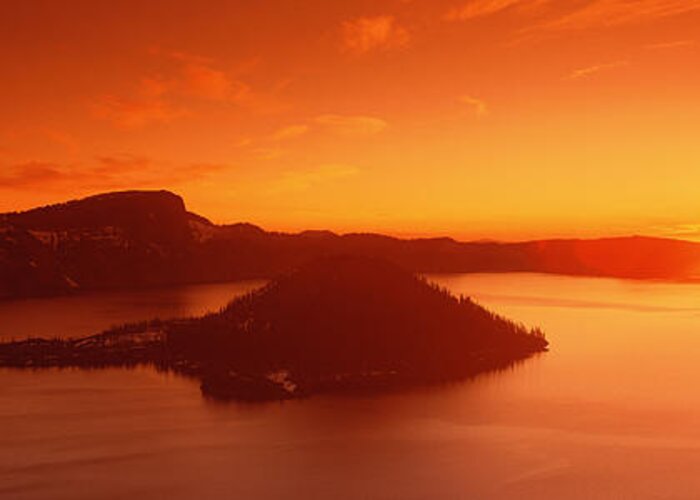 Photography Greeting Card featuring the photograph Sun Rising Over Crater Lake National by Panoramic Images