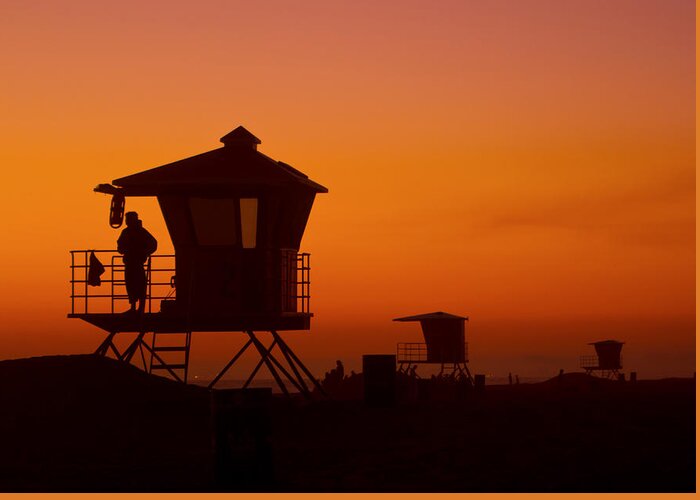 Huntington Beach Ca Greeting Card featuring the photograph Sun Sets on Huntington Beach by Denise Dube