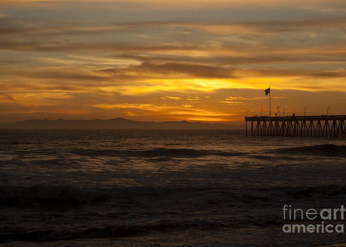 Ventura Greeting Card featuring the photograph Sun Setting Behind Santa Cruz With Ventura Pier 01-10-2010 by Ian Donley