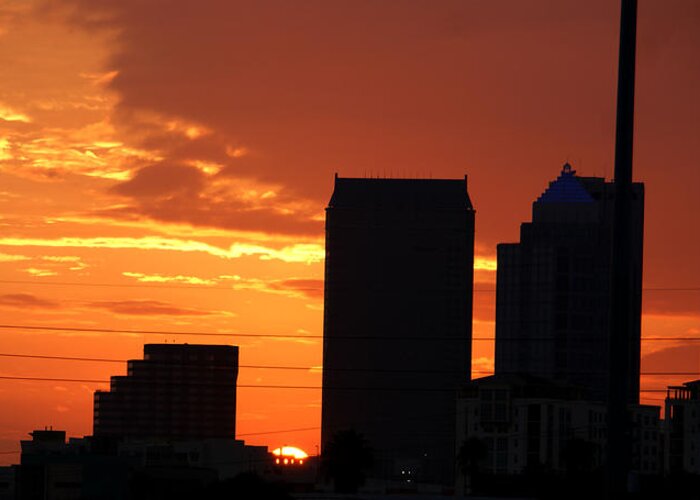 Buildings Greeting Card featuring the photograph Sun setting on Downtown Tampa by Chauncy Holmes