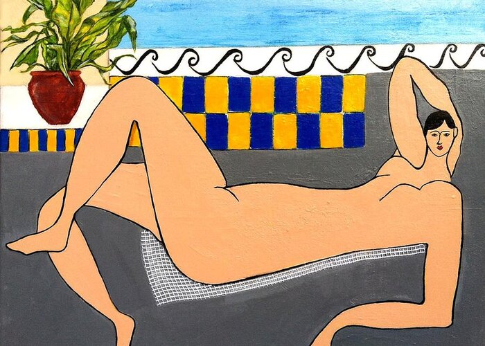 Female Figure Greeting Card featuring the painting Sunbath a la Matisse by Elizabeth Bogard