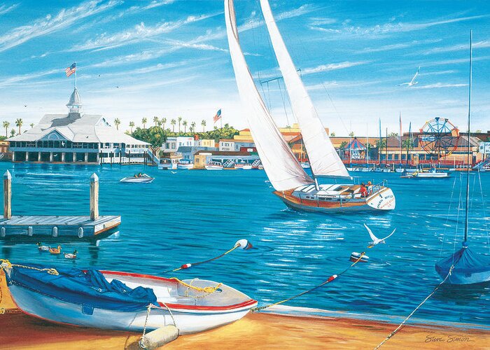 Balboa Greeting Card featuring the painting Sunday Sail by Steve Simon