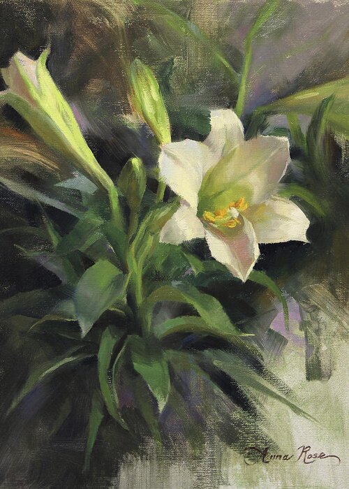 Easter Greeting Card featuring the painting Sunday's Lily by Anna Rose Bain