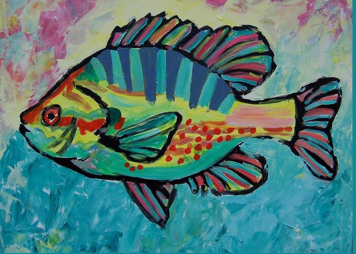 Abstract Greeting Card featuring the painting Sunfish by Krista Ouellette