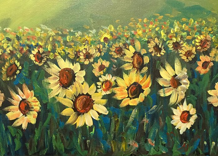 Sunflower Print Greeting Card featuring the painting Sunflower Field by Dorothy Maier