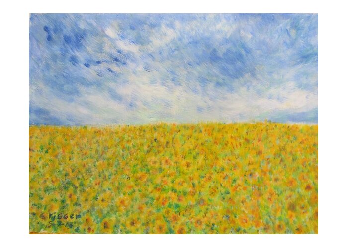 Impressionism Greeting Card featuring the painting Sunflowers Field in Texas by Glenda Crigger
