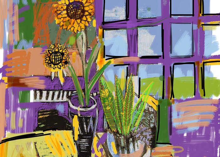 Sunflowers Greeting Card featuring the digital art Sunflowers Homage to Max by Joe Roache