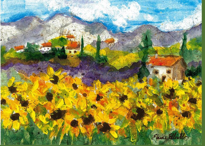 Sunflowers Greeting Card featuring the painting Sunflowers in Tuscany by Elaine Elliott