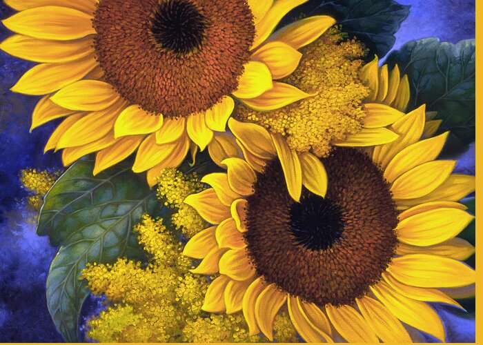 Botanical Greeting Card featuring the painting Sunflowers by Mia Tavonatti