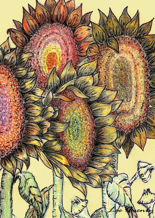 Sunflower Greeting Card featuring the mixed media Sunflowers Revisited by Lee Owenby