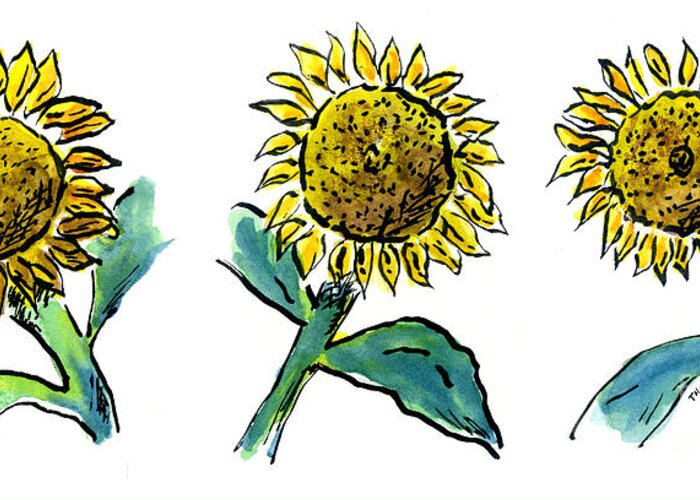 Sunflower Greeting Card featuring the painting Sunflowers Trio by Diane Thornton