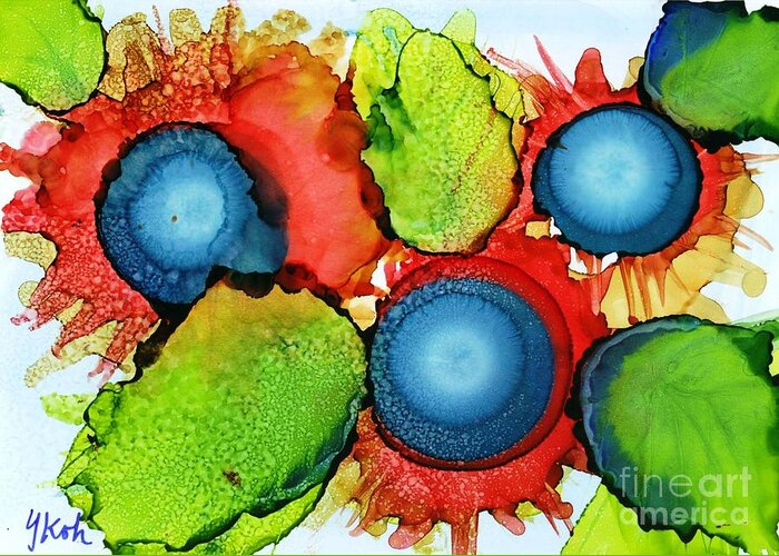 Art; Painting; Alcohol Ink; Abstract Painting; Yupo; Small Art; Wall Art; Office D�cor; Home D�cor; Modern Art; Apartment Art; Original Art; Flowers Greeting Card featuring the painting Cactus Flowers by Yolanda Koh