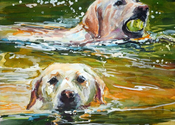 Yellow Labrador Retreivers Greeting Card featuring the painting Sunkist by Molly Poole