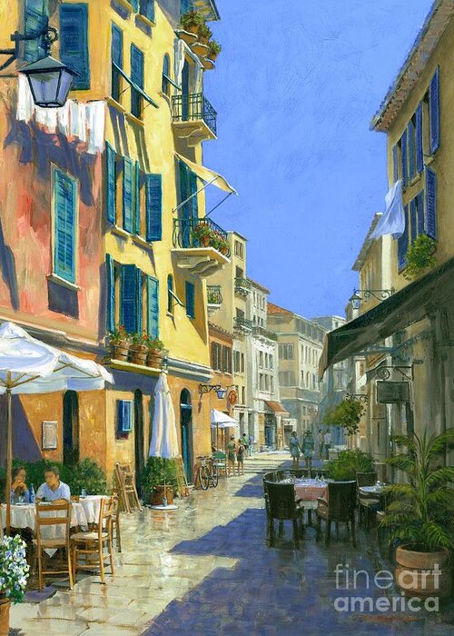Italian Streets Greeting Card featuring the painting Sunny Side of the Street 30 x 40 - SOLD by Michael Swanson